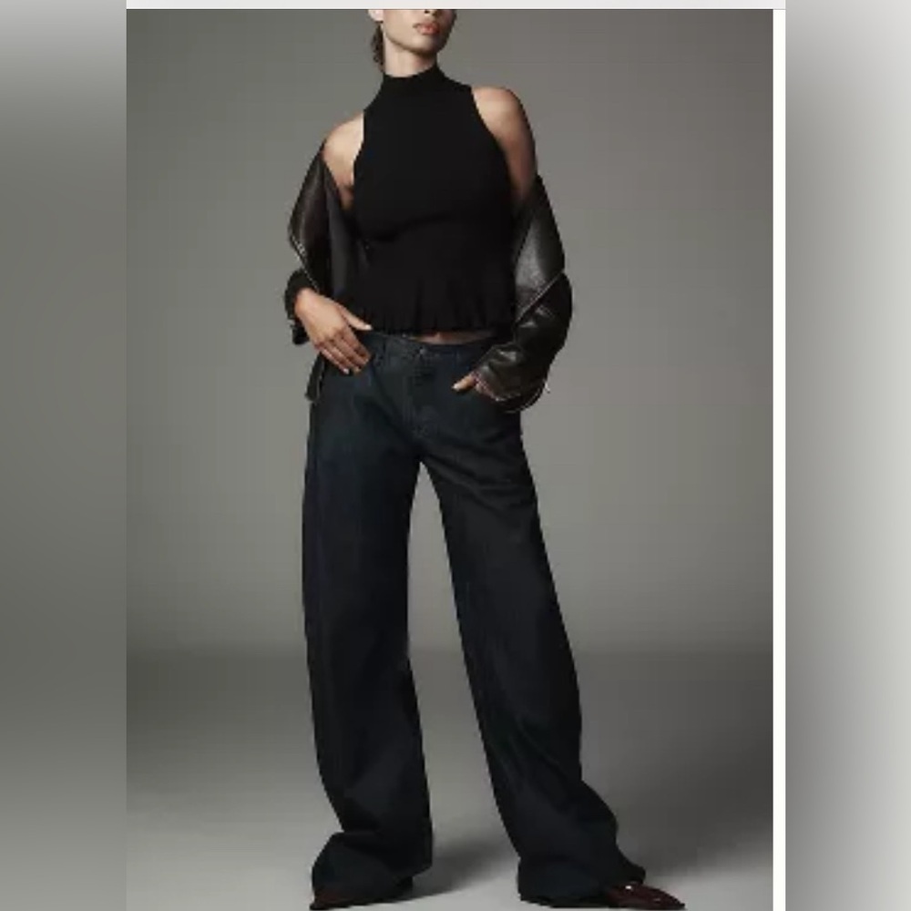 Anthropologie women’s  Sz 34 Tall SPORT CUFF MID-RISE CROP WIDE-LEG JEANS PILCRO